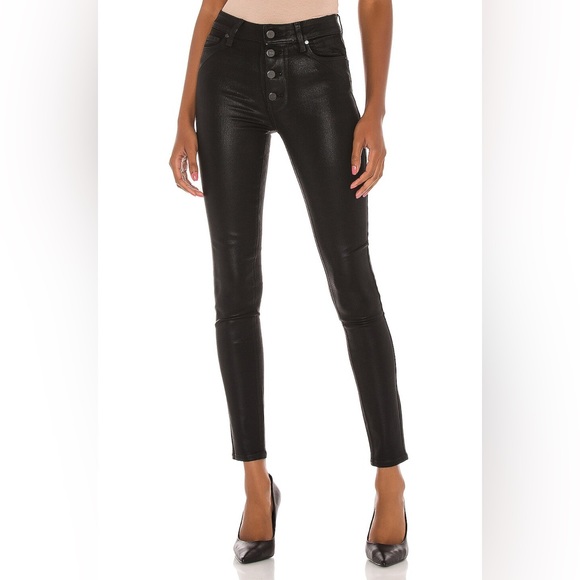 PAIGE Denim - Paige Hoxton Ultra Skinny Jeans Button Fly Black Fog Luxe Coating High Waist